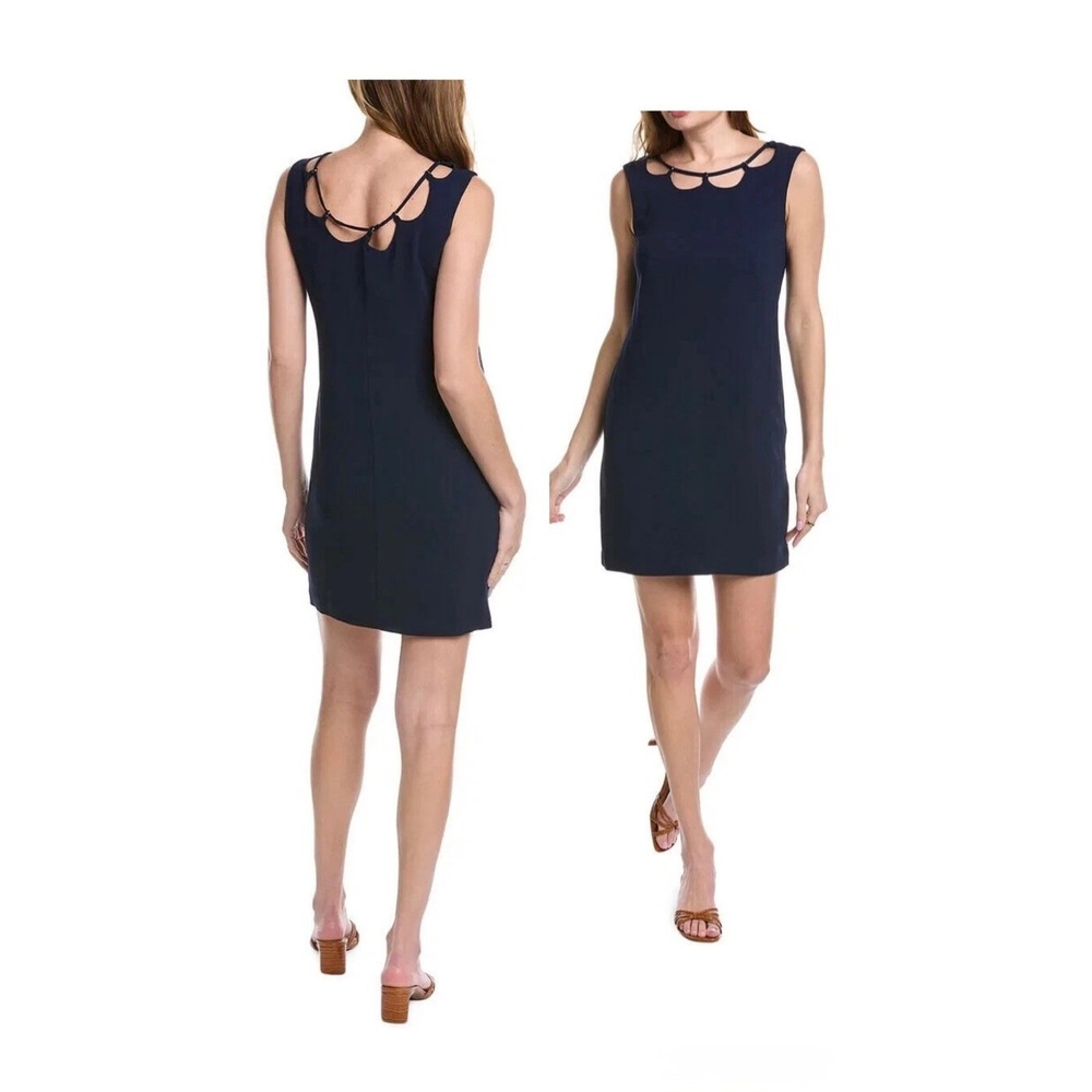 Trina Turk Navy Blue Cage Cutout Neckline Sleeveless Shift Dress Size 8